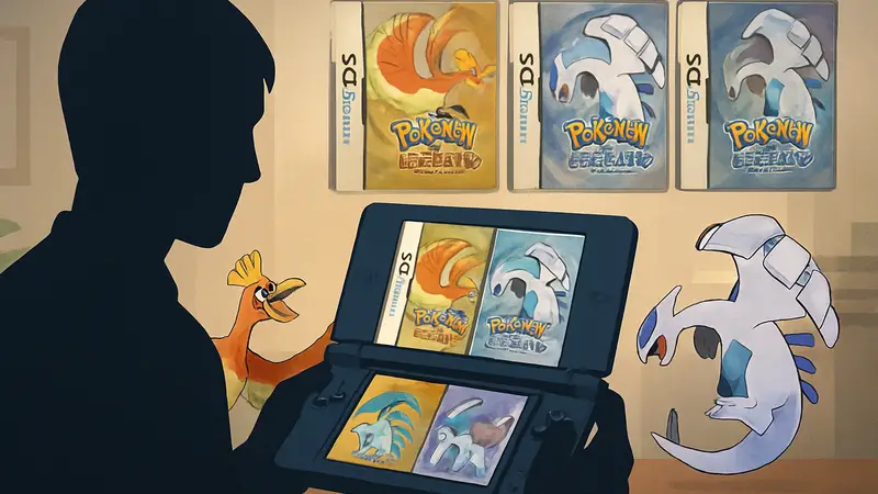 Сравнение обложек Pokemon HeartGold SoulSilver и Gold Silver Crystal, персонажи покемонов, Nintendo DS