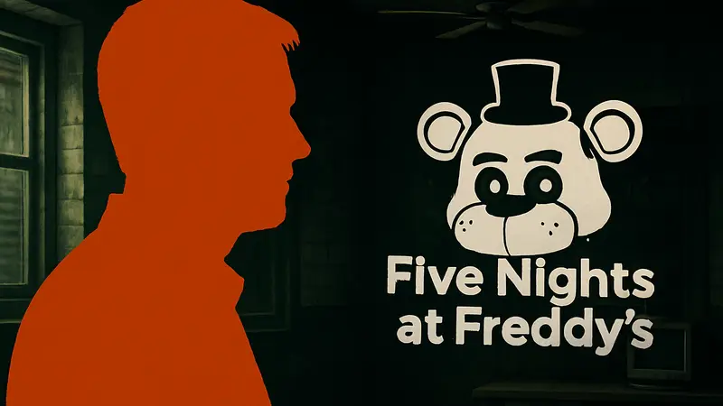 Портрет Скотта Коутона рядом с логотипом Five Nights at Freddy's, символизирующий смену сценариста для FNAF 3.