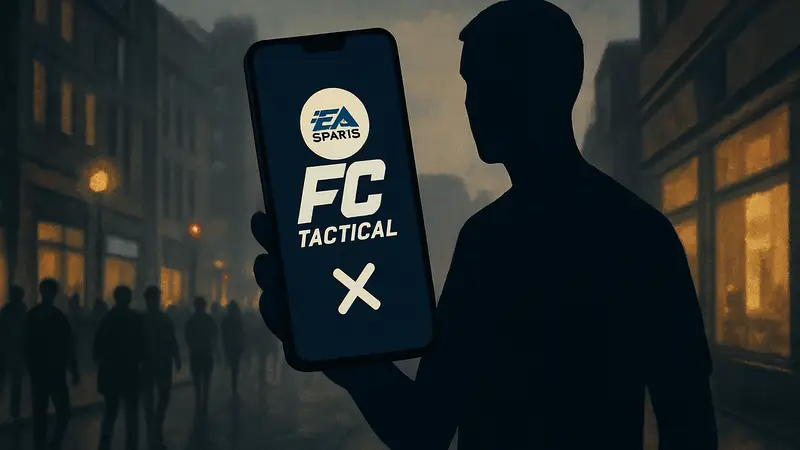 Логотип EA Sports FC Tactical на экране мобильного телефона, символизирующий скорое закрытие игры.