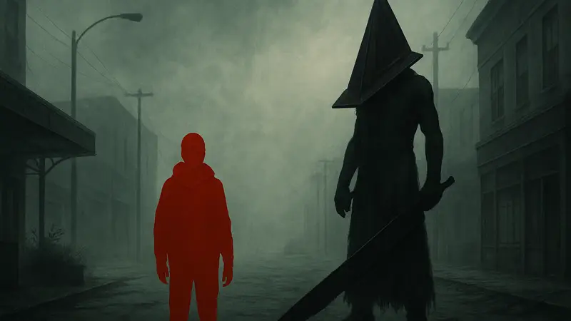 Кадр из фильма "Хокум" в мрачной, туманной атмосфере, напоминающей Silent Hill.
