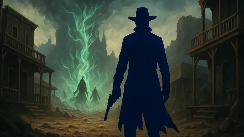 Арт из игры Guns of Eschaton в вестерн-сеттинге с элементами мистики