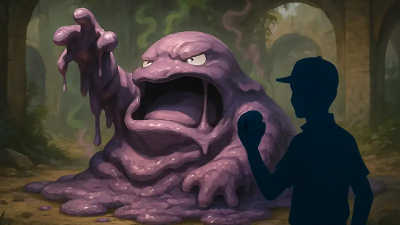 Гайд покемона Muk в игре Pokémon, его слизистый ядовитый облик и способности.