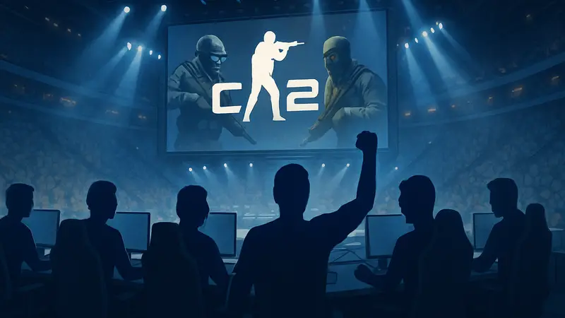 Игроки Counter-Strike 2 на сцене крупного киберспортивного турнира перед IEM Cologne Major.