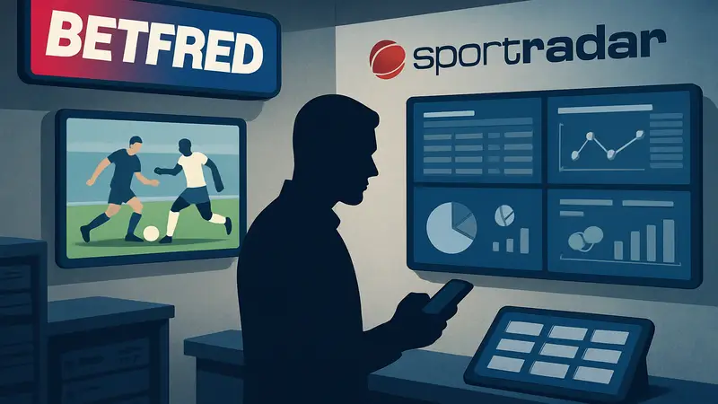 Логотипы Betfred и Sportradar, иллюстрации технологий для спортивных ставок