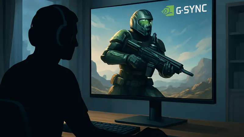 Геймерский монитор с технологией NVIDIA G-Sync Pulsar, демонстрирующий чёткое изображение без размытия.