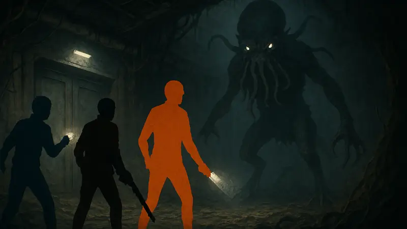 Скриншот из кооперативного хоррора The Mound Omen of Cthulhu с монстрами или игроками.