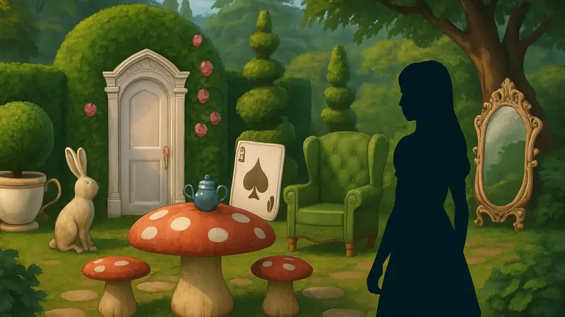 Игровые предметы режима строительства из набора The Sims 4 Комната чудес, вдохновленные Алисой в Стране чудес.