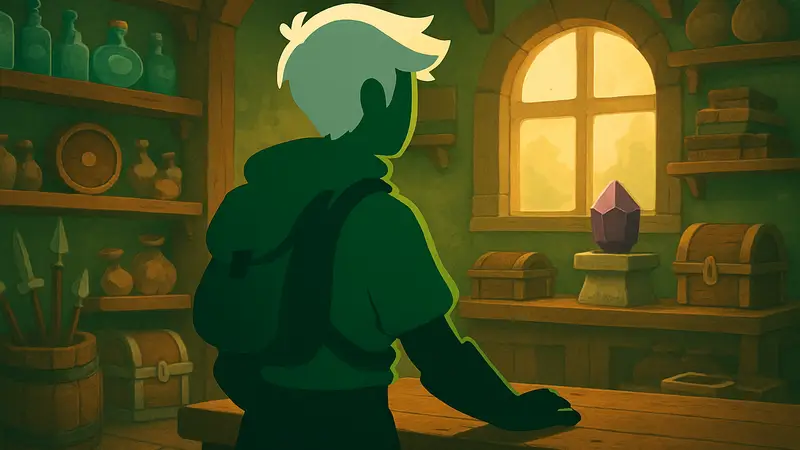 Герой Moonlighter Уилл в своей лавке, окруженный товарами