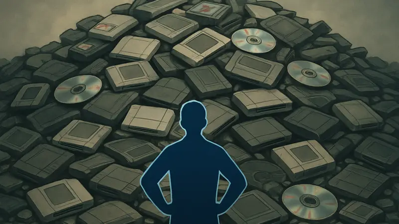 Куча старых игровых картриджей и дисков, символизирующая архив Myrient