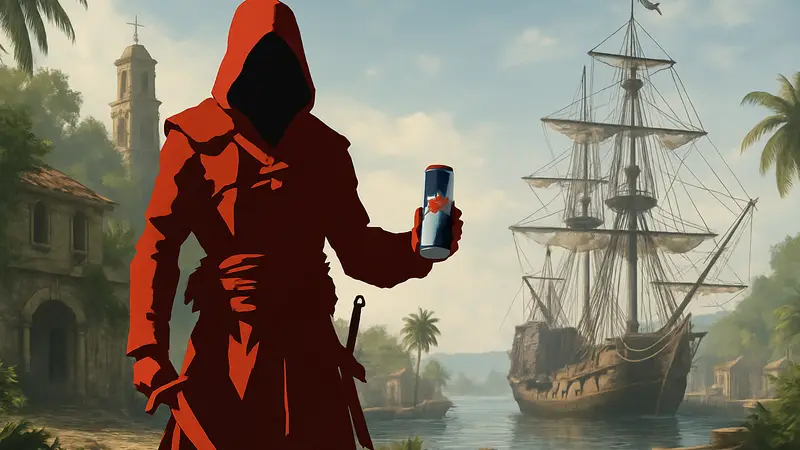 Пират из Assassin's Creed Black Flag Resynced с предметами Red Bull.