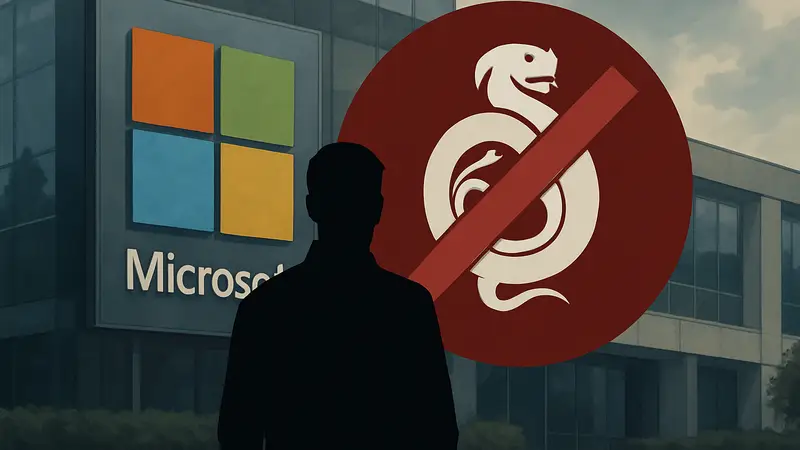 Логотип WireGuard на фоне значка Microsoft, обозначающий блокировку аккаунта разработчика.