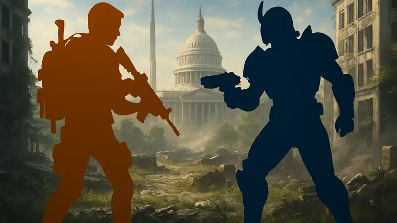 Персонажи из The Division 2 и Destiny 2 в боевой позе, сравнение двух популярных шутеров.