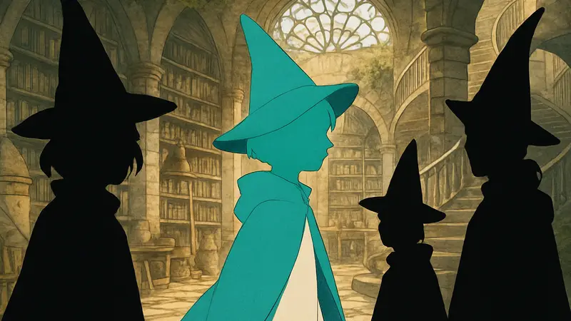 Обложка или кадр из аниме Witch Hat Atelier с главными героями, демонстрирующий стиль.