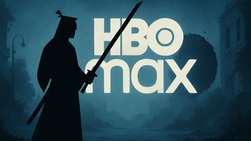 Самурай Джек с мечом на фоне логотипа HBO Max, символ исчезновения