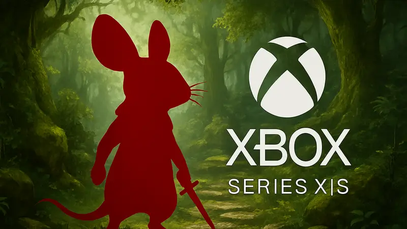 Мышка Квилл из игры Moss, стоящая на фоне сказочного леса, с логотипом Xbox Series X|S