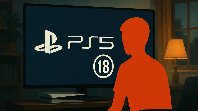 Логотип PlayStation 5 с уведомлением о проверке возраста