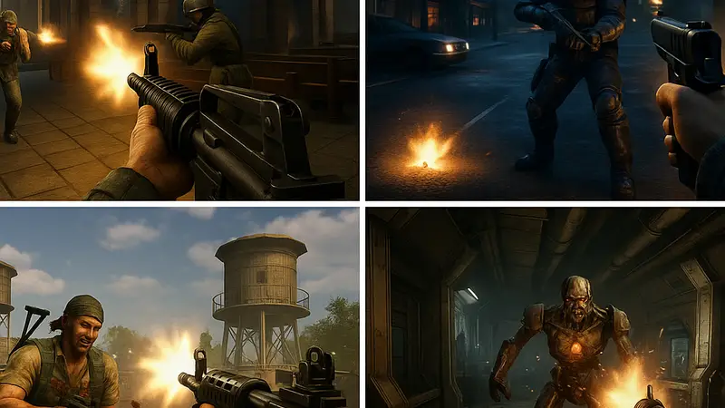 Коллаж из скриншотов различных забытых FPS игр для PlayStation 2, демонстрирующий разнообразие жанра на консоли.