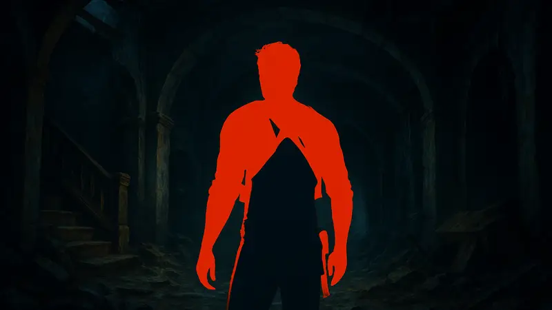 Главный герой хоррор-игры, похожий на Нейтана Дрейка из Uncharted, в мрачной локации.