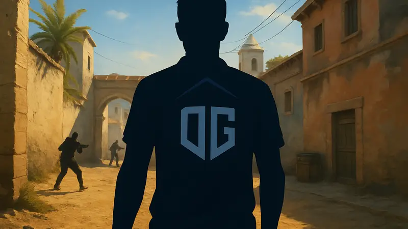 Киберспортсмен bodyy в форме OG по CS2 на игровом фоне.