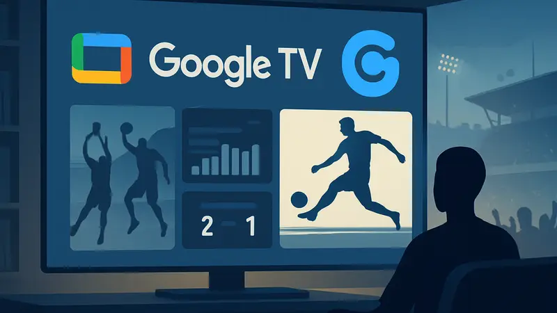 Логотип Google TV с элементами Gemini, спортивные новости