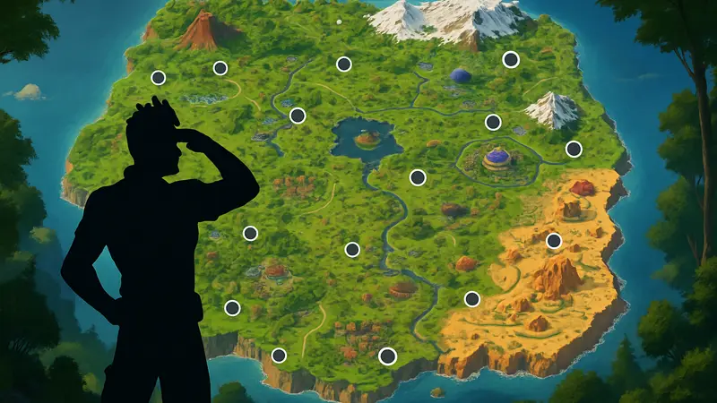 Новая игровая карта Fortnite 7 главы 2 сезона с обозначенными точками интереса (POI).