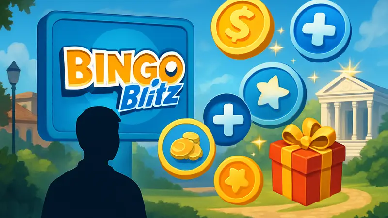 Изображение Bingo Blitz с иконками бесплатных кредитов и бонусов