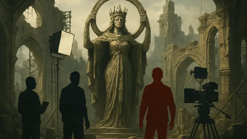 Декорации и статуя Марики на съёмочной площадке фильма по Elden Ring