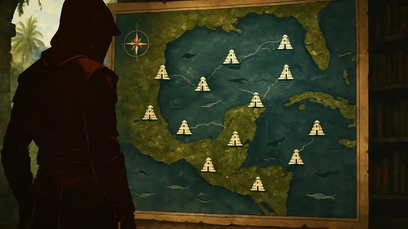 Карта с локациями стел майя в Assassin's Creed 4: Black Flag Resynced.