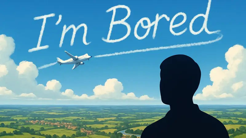 Самолет вырисовывает в небе над Англией надпись «I’m Bored», вид сверху.