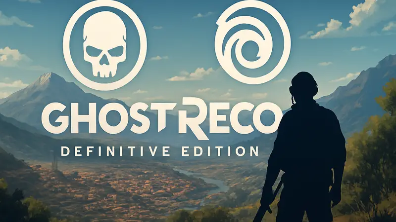 Логотип Ghost Recon и символика Ubisoft на фоне игрового мира, анонс Ghost Recon Wildlands Definitive Edition