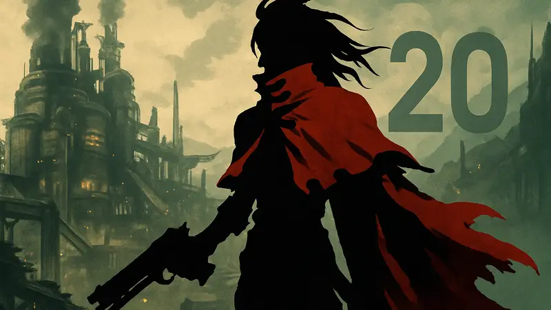 Обложка игры Dirge of Cerberus Final Fantasy 7, персонаж Винсент Валентайн, 20 лет FF7