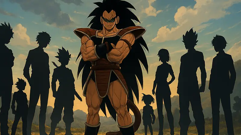 Радиц из Dragon Ball, окруженный аниме-героями из разных вселенных