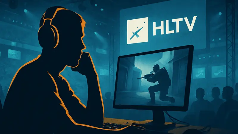 Капитан команды по CS2 alex на киберспортивном турнире, логотип HLTV на фоне.
