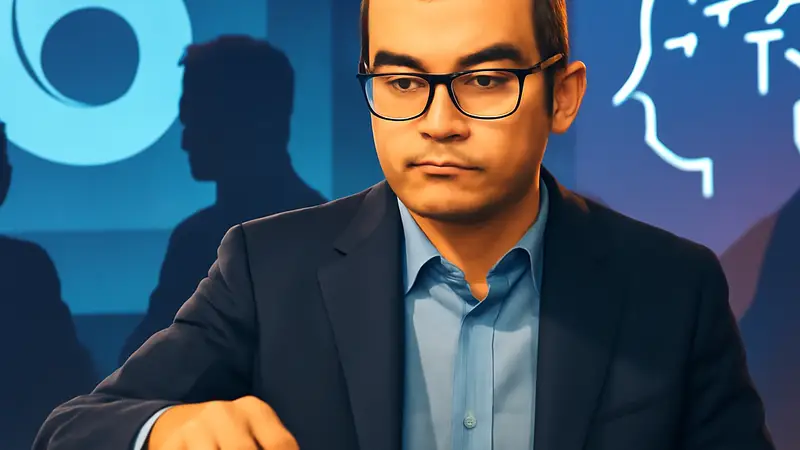 Глава DeepMind Демис Хассабис на форуме в Давосе, символизирующий конкуренцию и борьбу за репутацию в сфере ИИ.