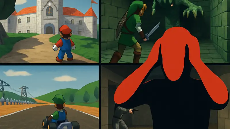 Коллаж из скриншотов устаревших игр Nintendo 64, демонстрирующих их проблемы.