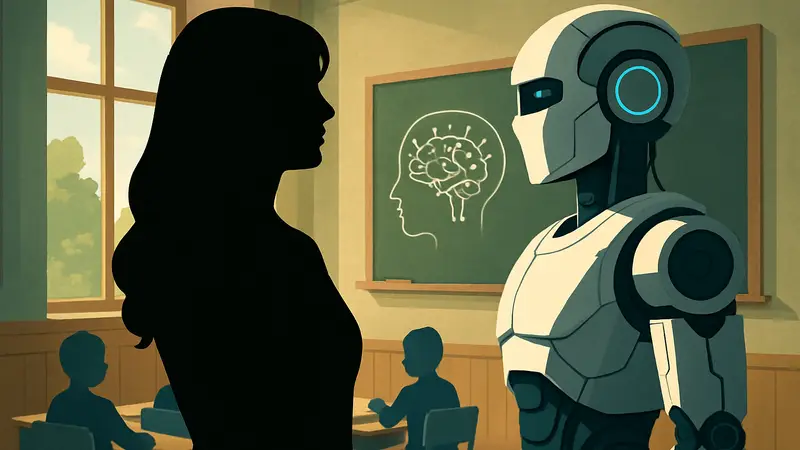 Мелания Трамп рядом с роботом, символизирующим искусственный интеллект в образовании.