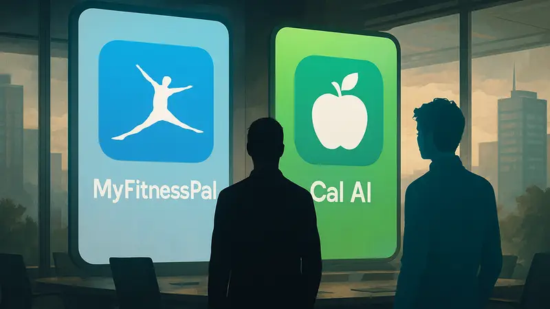 Логотипы MyFitnessPal и Cal AI, символизирующие слияние компаний и будущее фитнес-технологий.