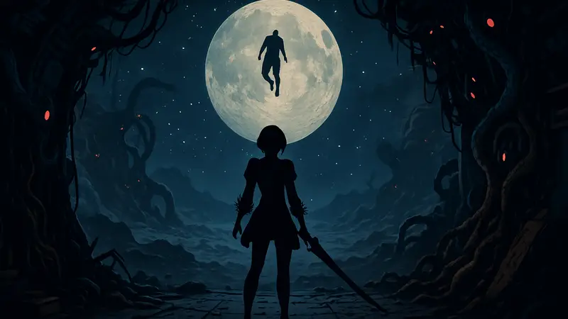 Логотип серии Nier с намёком на космический хоррор, стилизованный под Nier: Automata.