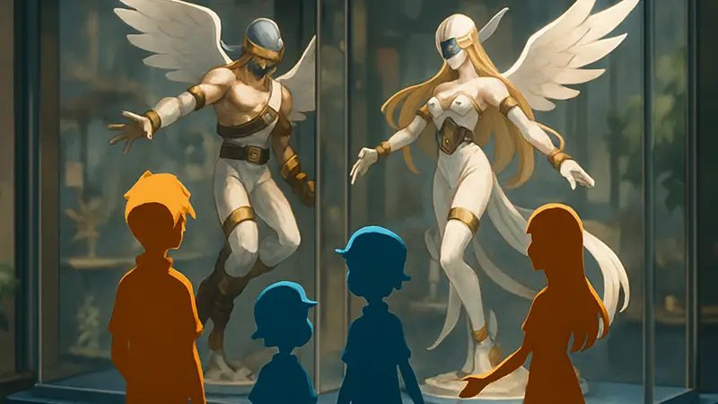 Коллекционные фигурки Ангeмона, Т.К., Ангeвомона и Кари из Digimon Adventure от MegaHouse