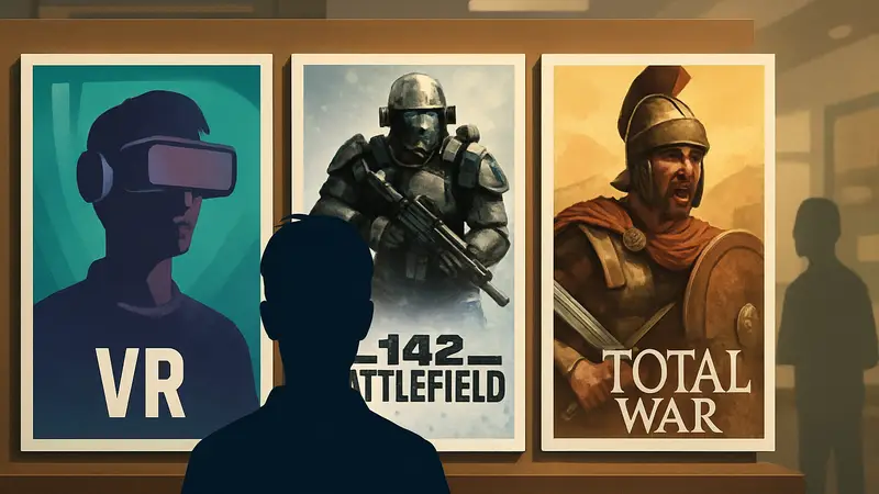 Обложки журнала PC Gamer разных лет с играми Battlefield 2142 и Total War, а также упоминанием виртуальной реальности 90-х.