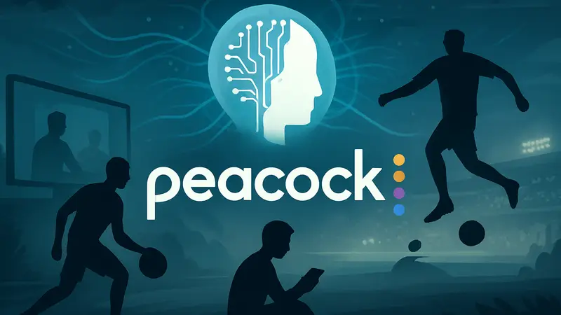 Логотип Peacock, символизирующий интеграцию ИИ в видео, спорт и мобильные игры.