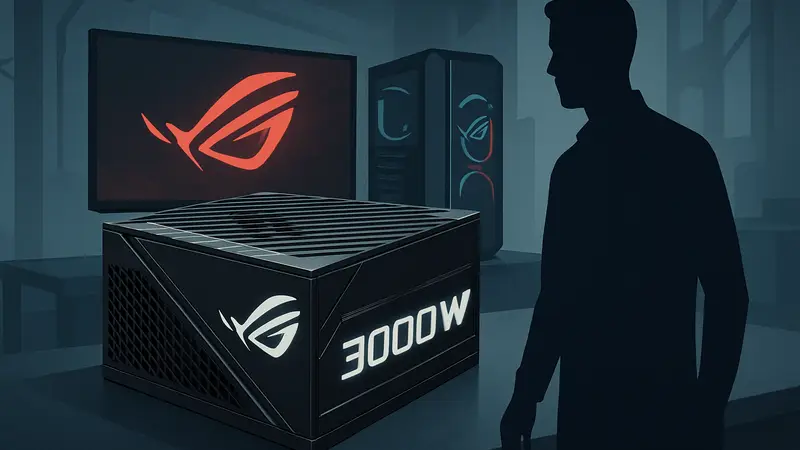 Блок питания Asus ROG Thor 3000 Вт Titanium III Edition 20, демонстрирующий его размеры.