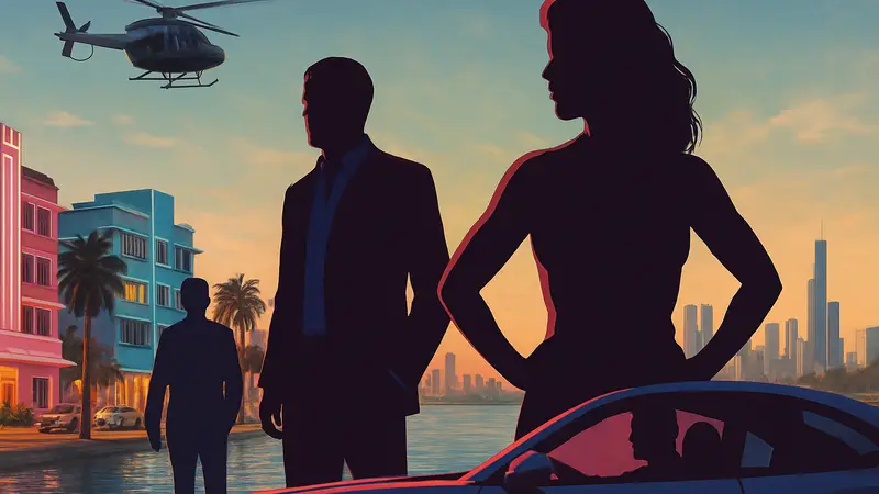 Обложка игры Grand Theft Auto 6 с вертолётом в левом верхнем углу, демонстрирующая уникальную традицию Rockstar.