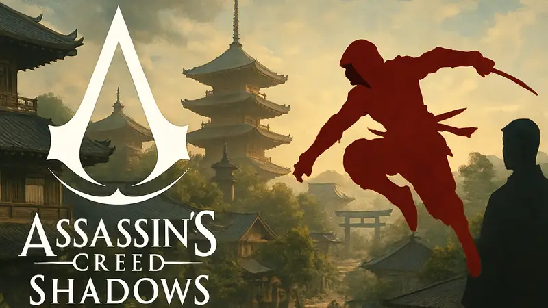 Логотип Assassin's Creed Shadows, ассасин в действии, будущие игры Ubisoft