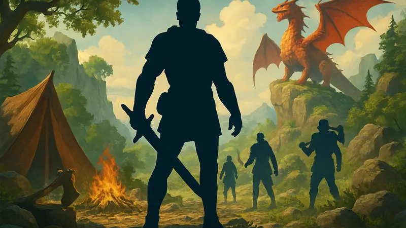 Логотип RuneScape: Dragonwilds на фоне элементов выживания и фэнтезийного мира.