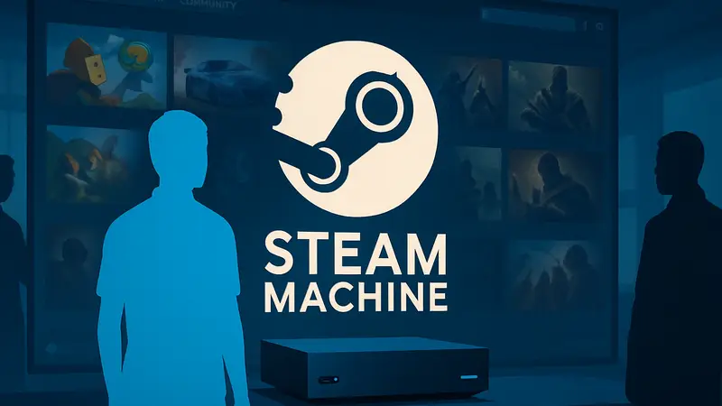 Логотип Steam Machine на фоне интерфейса Steam, намекающий на скорый запуск консоли от Valve.