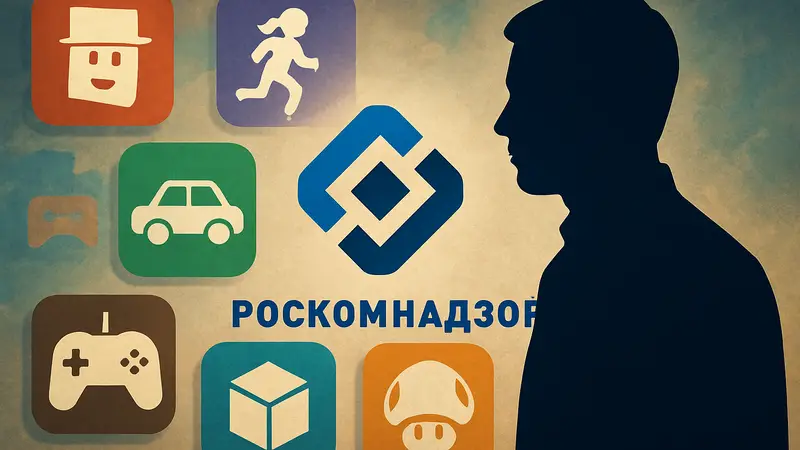 Логотип Роскомнадзора на фоне игровых иконок, символизирующих заявление об отсутствии ограничений