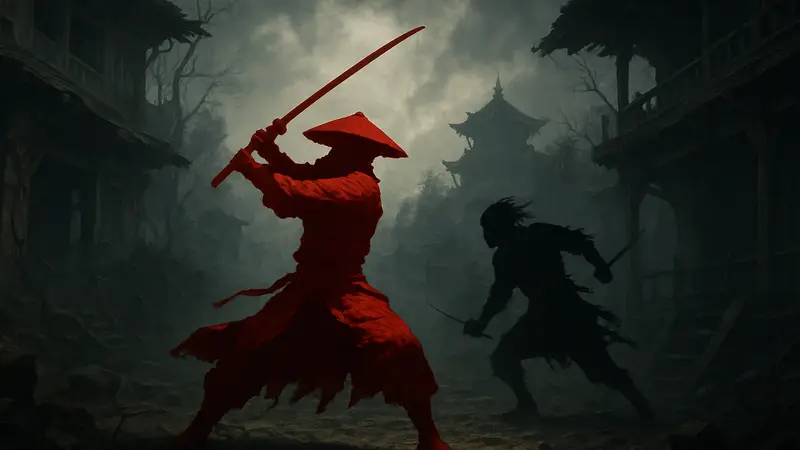 Кадр из игры Phantom Blade Zero, демонстрирующий боевую сцену с персонажем в мрачной обстановке.