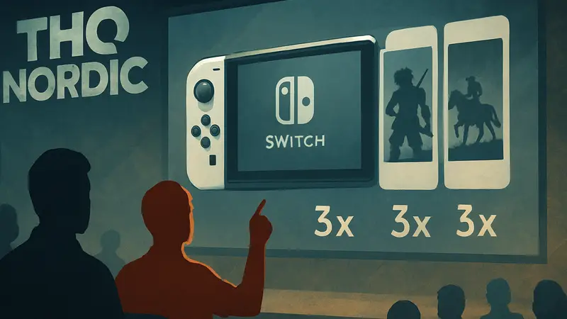 Логотип THQ Nordic, консоль Nintendo Switch 2, анонс игр.