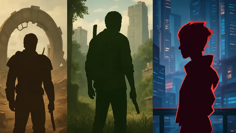 Экранизации видеоигр: кадры из сериалов Fallout, The Last of Us и Cyberpunk Edgerunners.